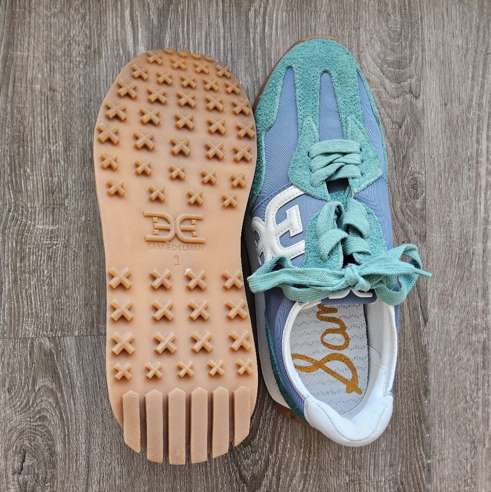 NEW Sam Edelman Women's Sneakers, featuring a blue and green suede